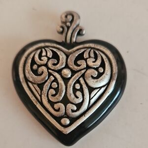 Pewter & Black Enamel 3D Heart Pendant